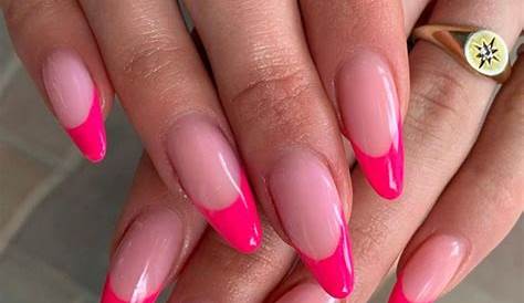 Hot Pink French Nails Almond Sculpted Shaped Sculpted My Own Glittery Blend