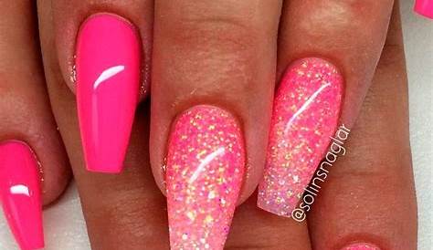 Hot Pink Nails With Glitter Coffin 54 Gel Acrylic Design Ideas Page