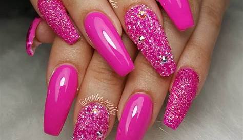Hot Pink Nails With Gold Glitter Gel