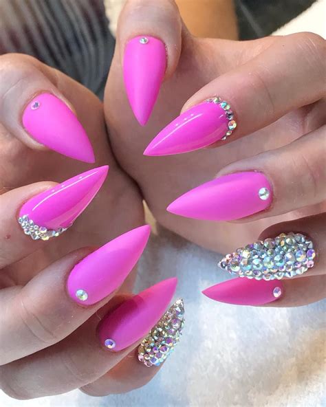 Hot pink summer nails 3D flowers rhinestones bling pixie dust ombré