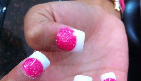 Hot pink nails with white tips Hot pink nails with white tips