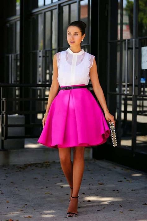 A New Way to Wear the Polka Dot Trend Pink skirt outfits, Hot pink