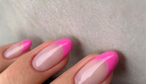 Hot Pink Tip Almond Shape Nails Simple Acrylic Acrylic Summer Acrylic Best