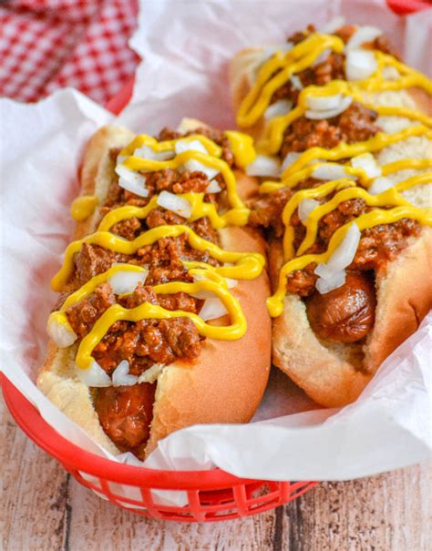 hot dogs and chili in slow cooker