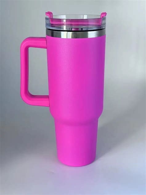 hot pink stanley tumbler with handle