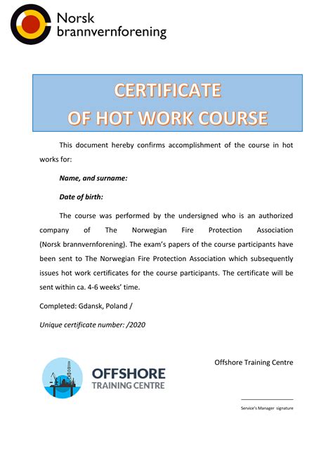 hot work training certificate