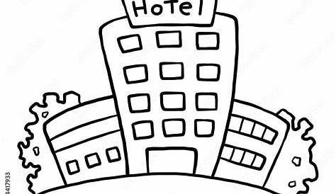 Hotel Building Icon in Outline Style Isolated on White Background. Rest