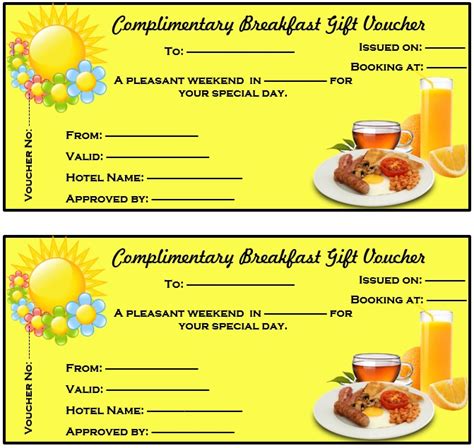 hotel bill with breakfast voucher