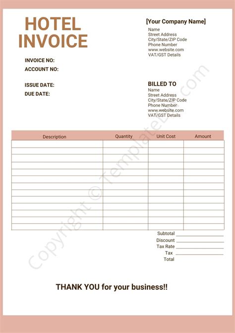 Hotel Billing Invoice Template