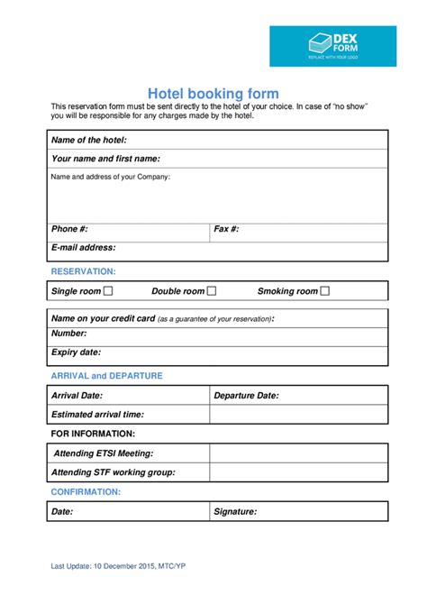 hotel booking request form template