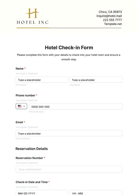 hotel check in form template