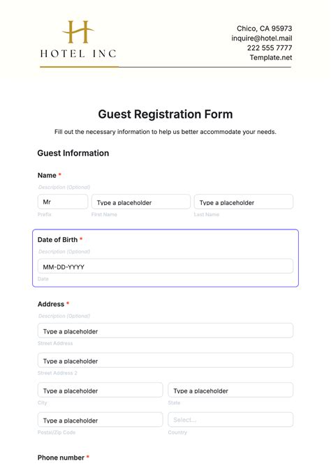 hotel guest registration form template
