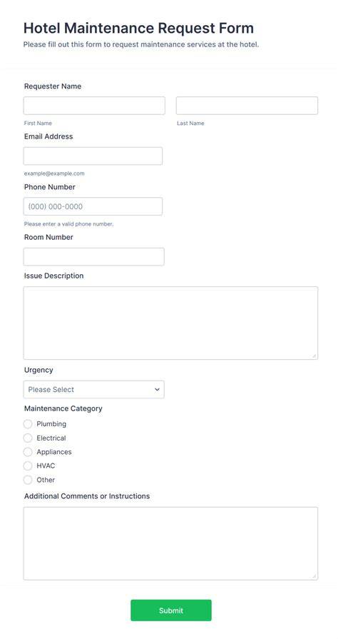 hotel maintenance request form template