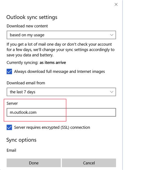 hotmail server settings ip security