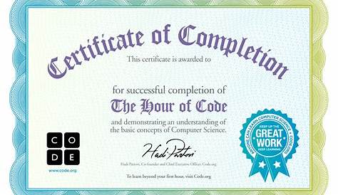 Hour Of Code Certificates Certificate For Completion One