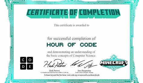 Hour Of Code Minecraft Certificate 2021 Anasintxatb