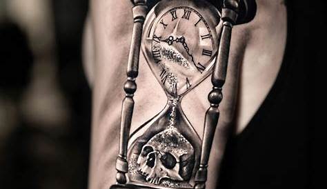 Black And Grey Amazing Skull Hourglass Tattoo Design Skull Tattoo