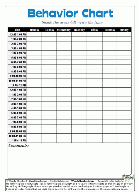 Hourly Behavior Chart Free Printable