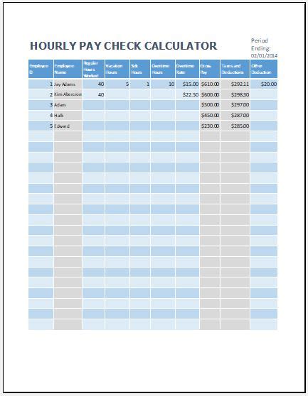 Hourly Pay Paycheck Calculator