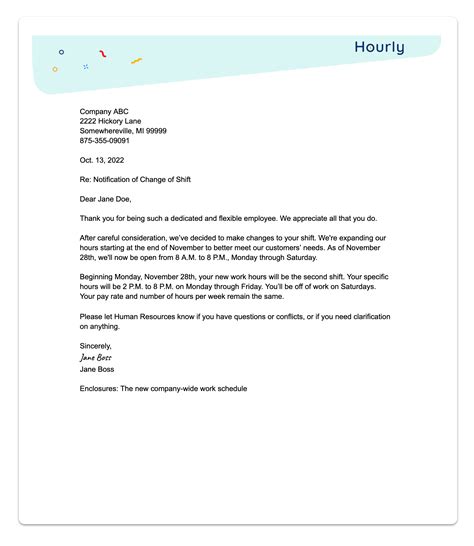 hours work schedule sample request letter for change of shift schedule