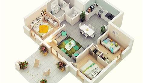 House Design Plans 3d 3 Bedrooms Small Open Floor With Bedroom Get Perfect With Open
