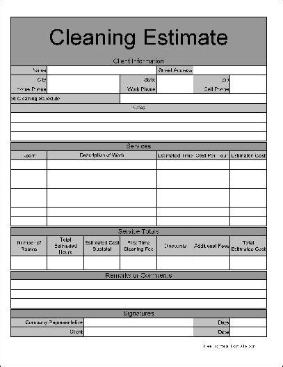 Free Cleaning Estimate Template Printable Templates