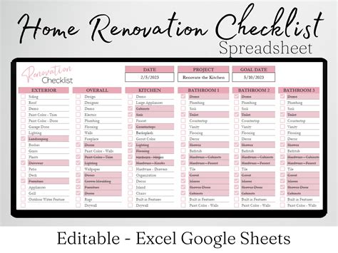 House Renovation Spreadsheet Excel