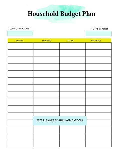 household budget planner template free