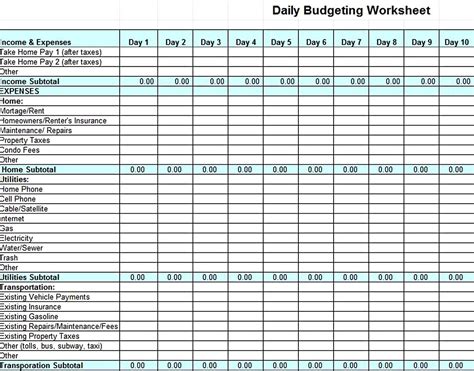 household budgeting sample in excel
