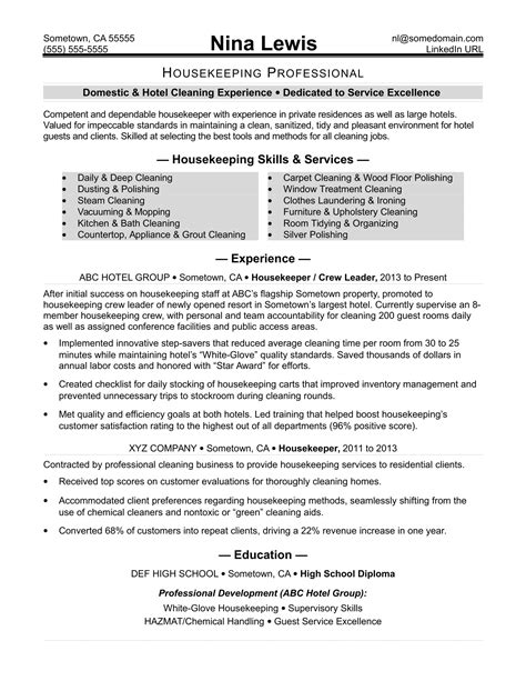Housekeeping Resume Example & Writing Tips Resume Genius