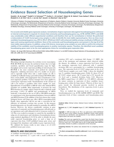 Housekeeping Genes Pdf