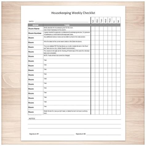 Housekeeping Lobby Checklist