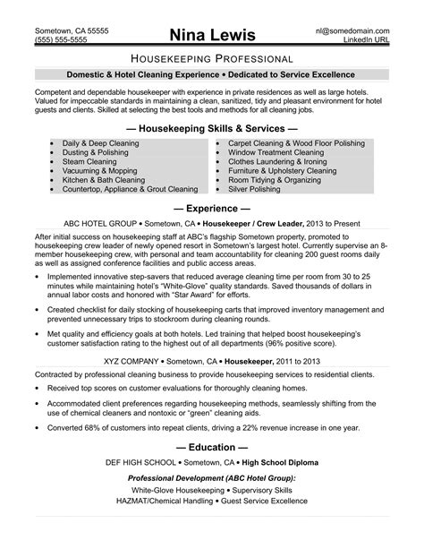 Housekeeping Overview Resume