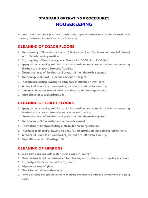 Housekeeping Procedure Definition