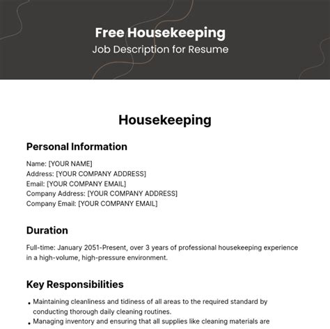Housekeeping Resume Task
