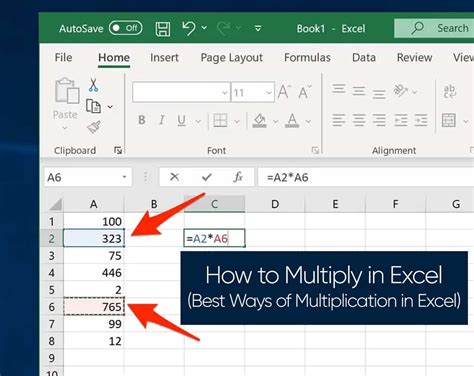 How to multiply cells and numbers in Microsoft Excel using 3 different