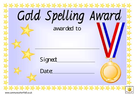 Spelling Excellence GoldFoil Stamped Certificates Positive Promotions