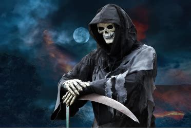 The Grim Reaper Death Personified Statue Wanders In The Dark Night