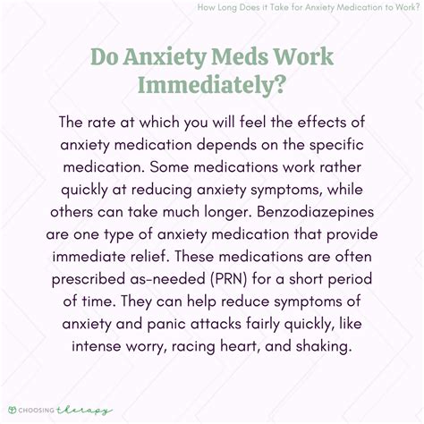 how long does it take for anxiety meds to work