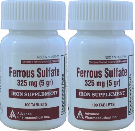Ferrous Sulfate Iron 325 mg Generic for Feosol 100 Tablets PACK of 10