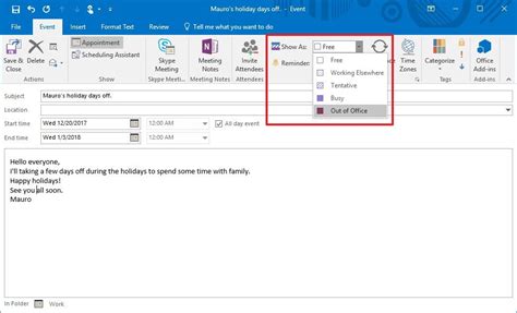 How To Add Out Of Office In Outlook Calendar