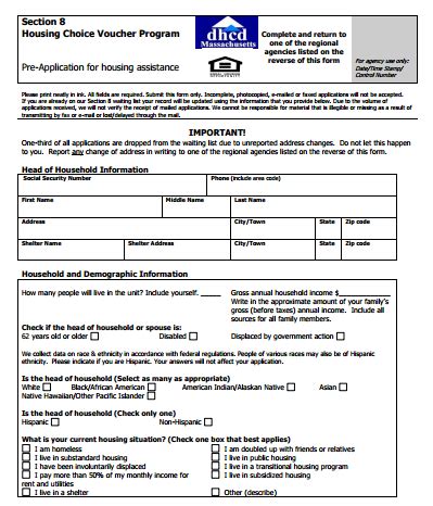 Massachusetts Application for StateAided Public Housing and the
