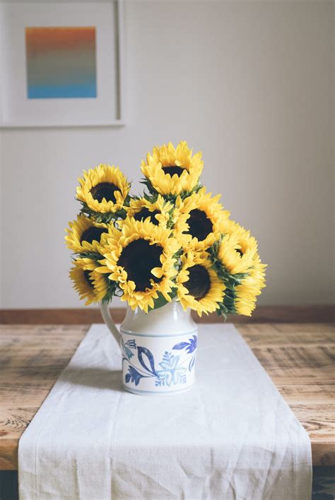 Large Artificial Sunflower Plant Arrangement In Glass Vase