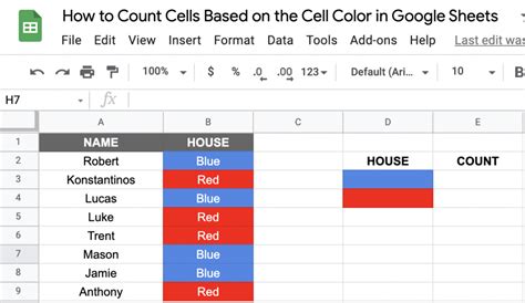Sum and count colored cells in Google Sheets
