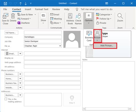 How to work with business cards in outlook YouTube