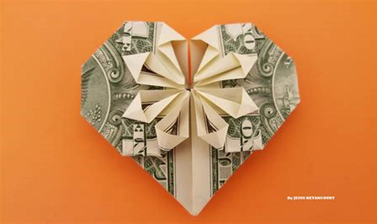 how to do an origami heart with a dollar bill