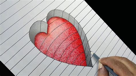 easy 3d ! draw 3D Heart on paper step by step very easy