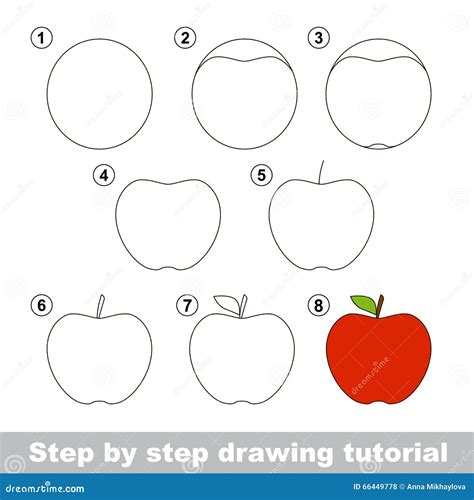 Drawing Tutorial. How To Draw An Apple Stock Vector