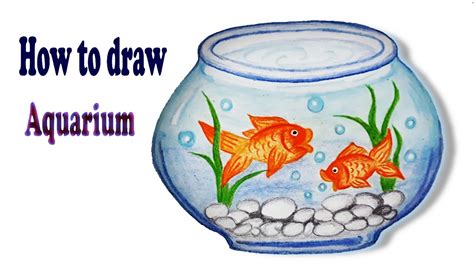 How to Draw a Fish Bowl / Aquarium step by step YouTube