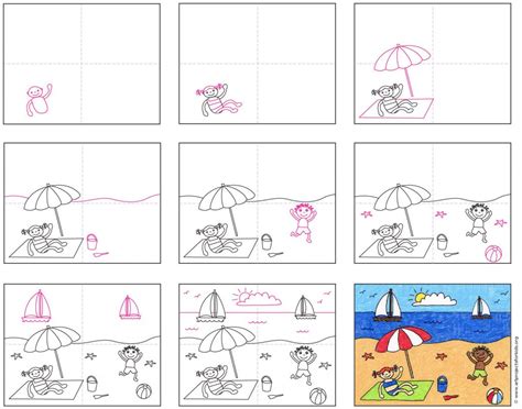 How to draw a beach scene Step by step Drawing tutorials